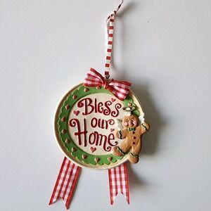 Vintage Bless Our Home Christmas Ornament‎ Gingham Gingerbread Angel Baking 90s